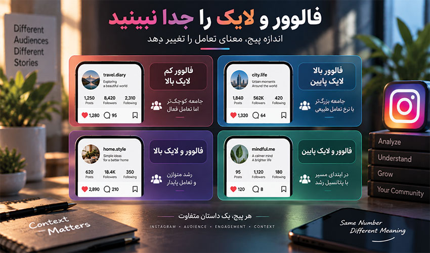 رابطه تعداد فالوور و لایک در تحلیل تعامل پیج