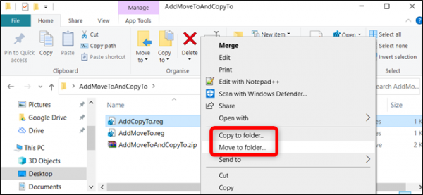 روش استفاده از “Move to” یا “Copy to” در Context Menu
